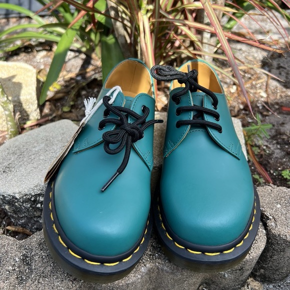 NEW Dr. Martens Khaki Teal Leather Oxford Shoes Women's Size 5 LA004 GT01Y - Picture 3 of 9